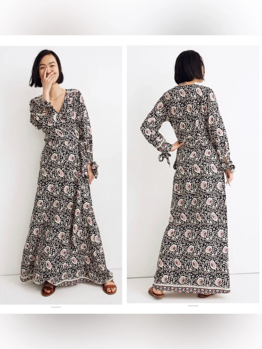 Natalie Martin Danika Floral Wrap Maxi Dress XS Vintage Flowers Long Sleeve Boho - Picture 2 of 8